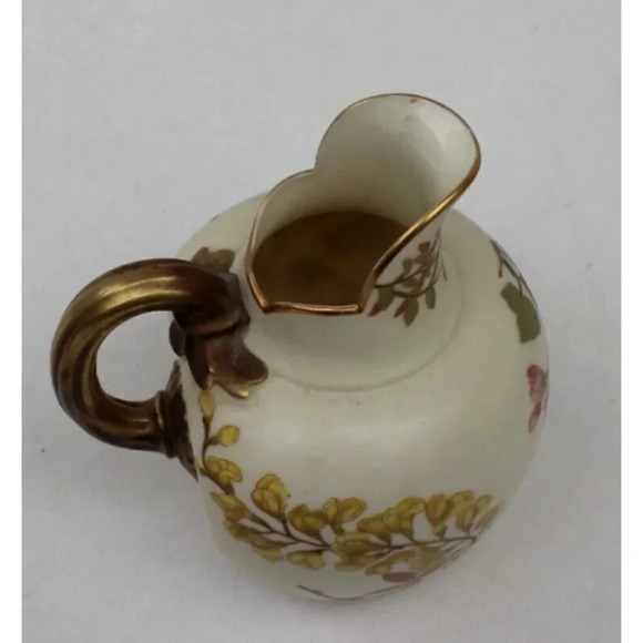 VTG Royal Worcester Porcelain Hand Painted Blush Ivory Floral & Gilt 8" Pitcher - Picture 6 of 6